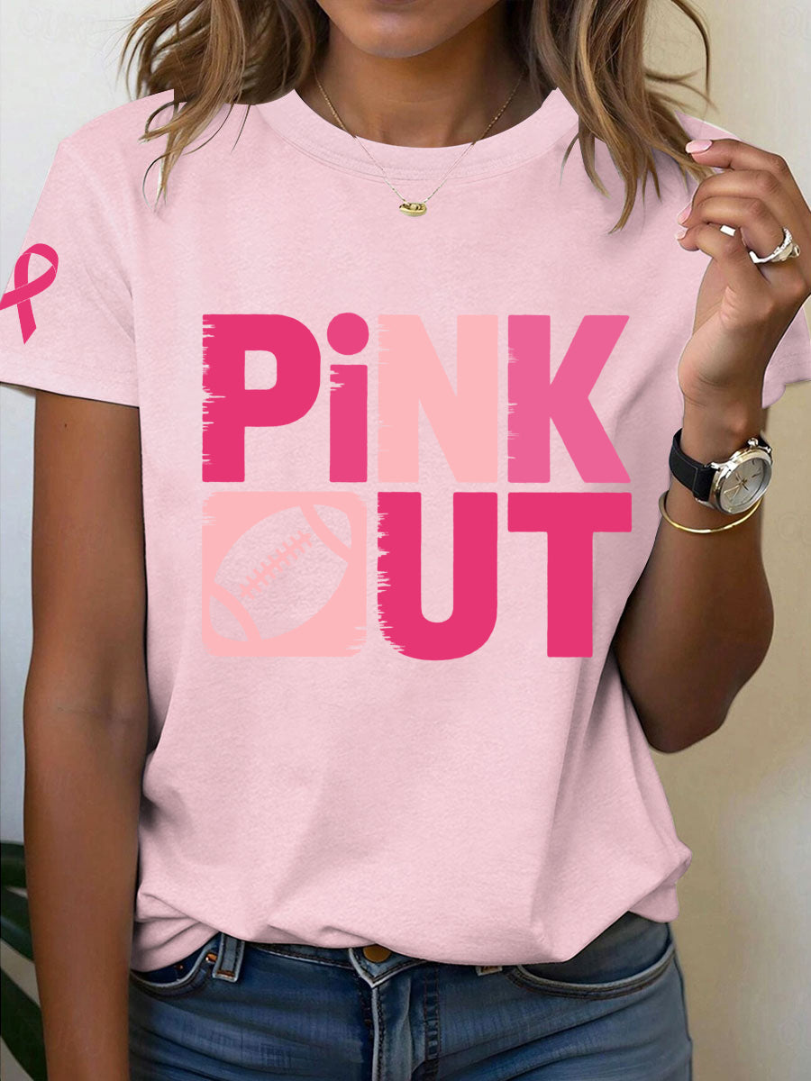 Women's Breast Cancer Awareness PINK OUT Print T-Shirt