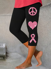 Women's Breast Cancer Awareness Peace Love Cure Print Leggings