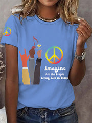 Women's Imagine All The People Living Life In Peace Casual Tee