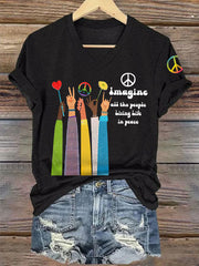 Women's Imagine All The People Living Life In Peace Casual V-Neck Tee
