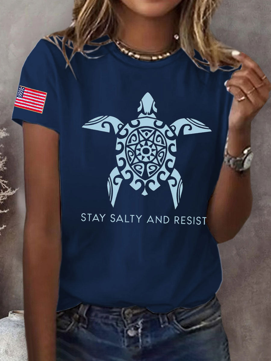 Women's 8647 FDT Stay Salty And Resist Printed T-shirt