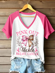Women's Breast Cancer Awareness Print Contrast Color T-shirt