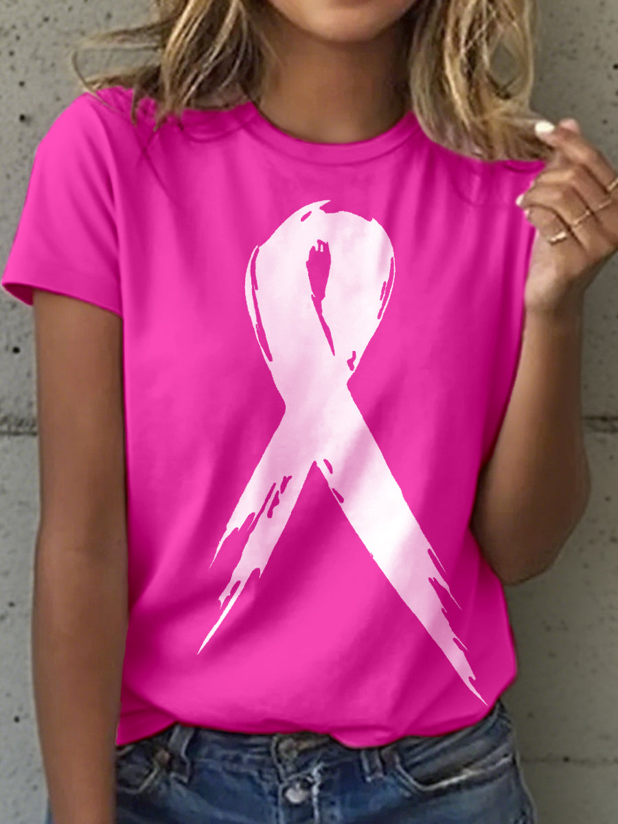 Women's Breast Cancer Awareness Pink Ribbon Print T-Shirt