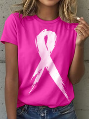 Women's Breast Cancer Awareness Pink Ribbon Print T-Shirt