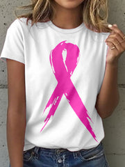 Women's Breast Cancer Awareness Pink Ribbon Print T-Shirt