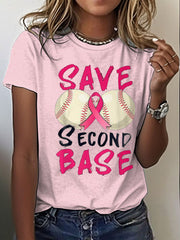Women's Breast Cancer Awareness Save Second Base Printed T-Shirt