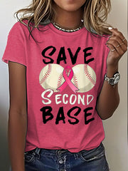 Women's Breast Cancer Awareness Save Second Base Printed T-Shirt