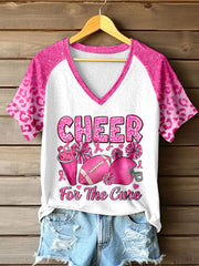 Women's Cheer For The Cure Print V-Neck T-Shirt