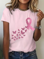 Women's Breast Cancer Awareness Pink Ribbon Print Casual T-Shirt