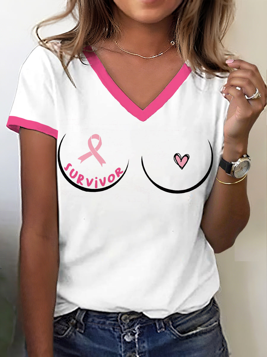 Women's Breast Cancer Awareness Survivor Print T-Shirt