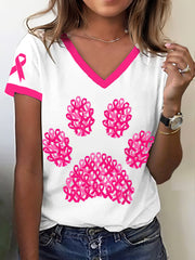 Women's Breast Cancer Awareness Pink Ribbon Paw Print T-Shirt