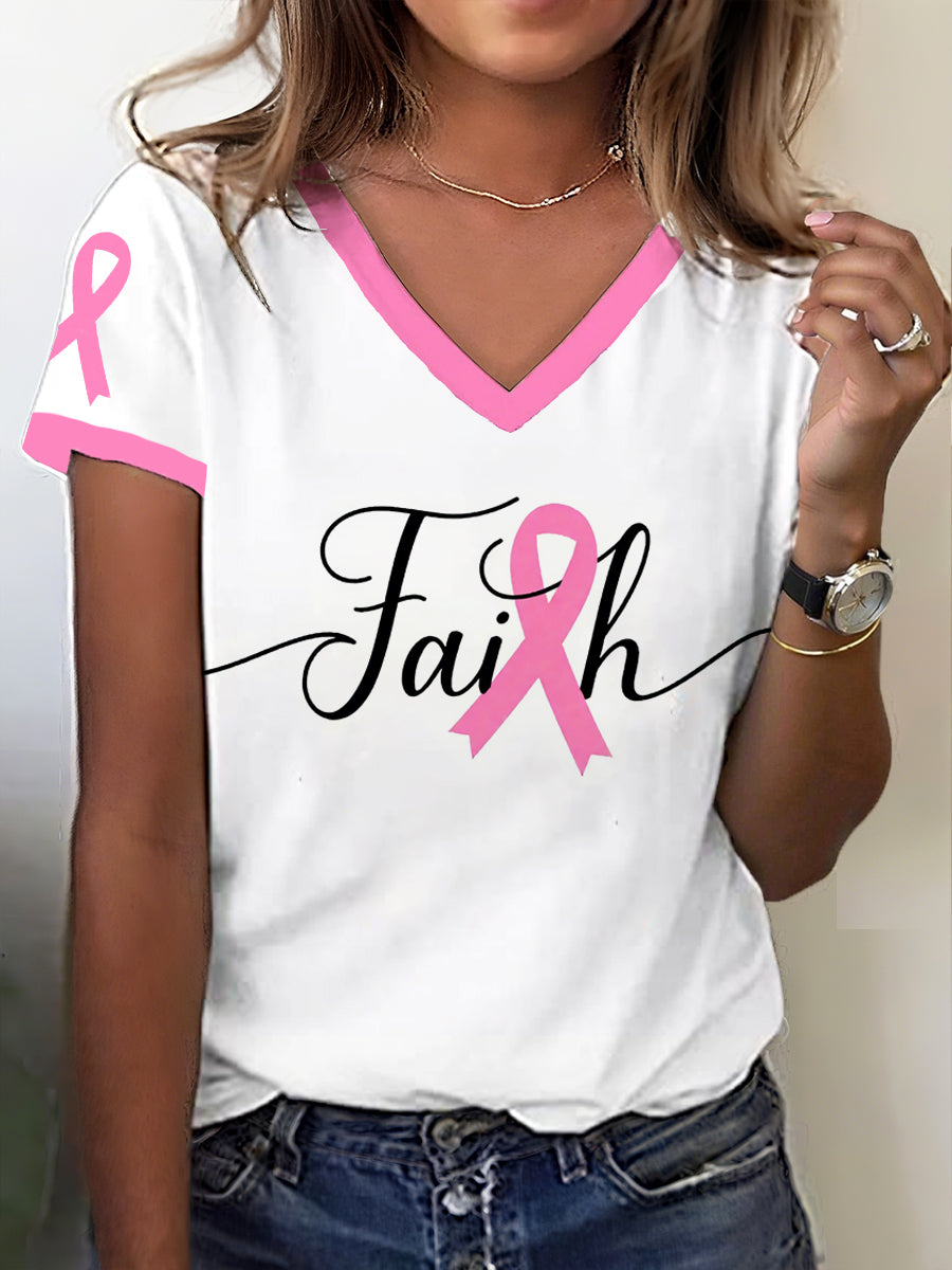 Women's Breast Cancer Awareness Faith Print T-Shirt