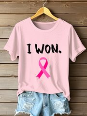 Women's Breast Cancer Awareness Pink Ribbon Print Casual T-Shirt