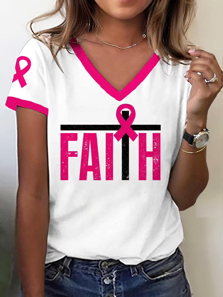 Women's Breast Cancer Awareness Faith Print T-Shirt