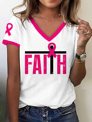 Women's Breast Cancer Awareness Faith Print T-Shirt