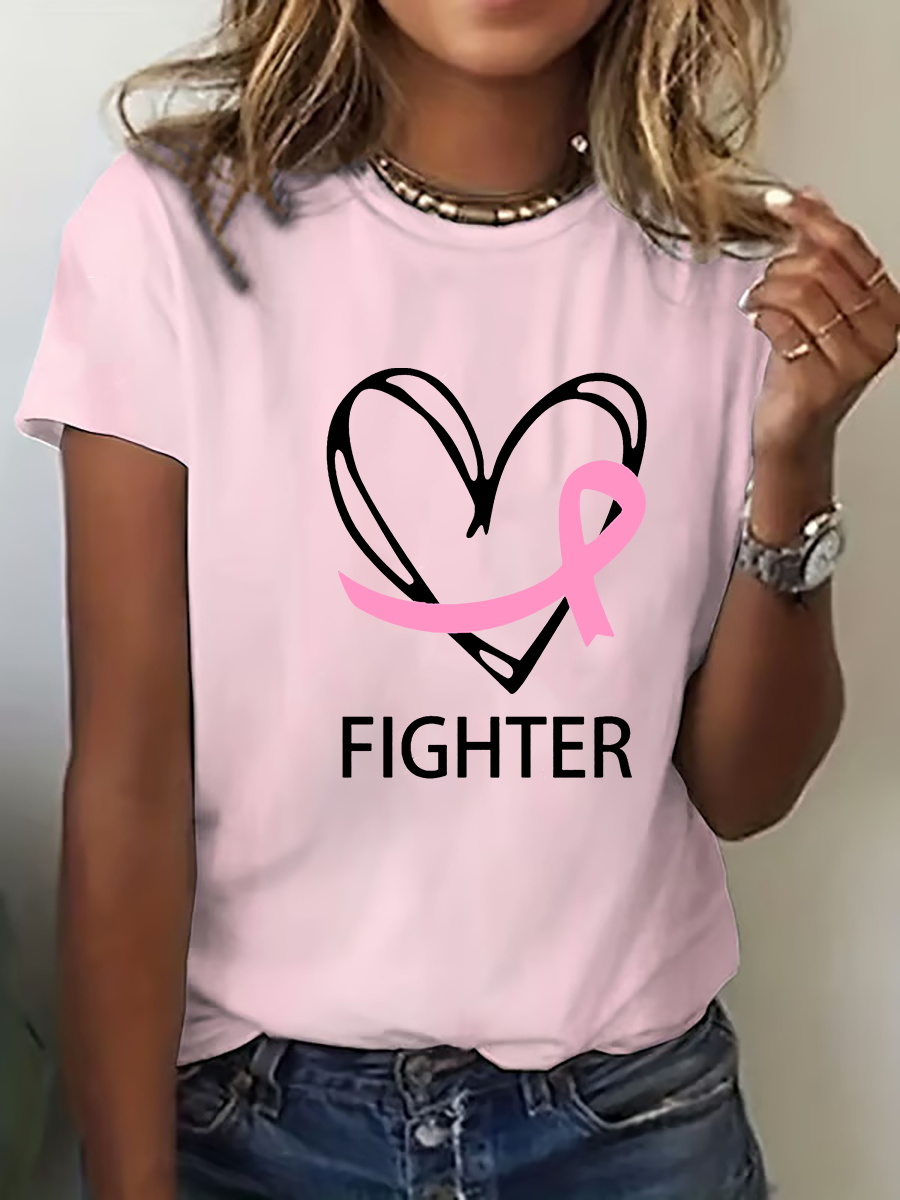 Women's Breast Cancer Awareness Pink Ribbon Print Casual T-Shirt