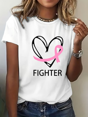 Women's Breast Cancer Awareness Pink Ribbon Print Casual T-Shirt