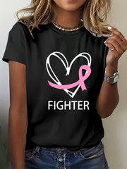 Women's Breast Cancer Awareness Pink Ribbon Print Casual T-Shirt