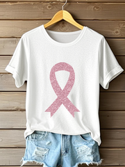 Women's Breast Cancer Awareness Pink Ribbon Print Casual T-Shirt