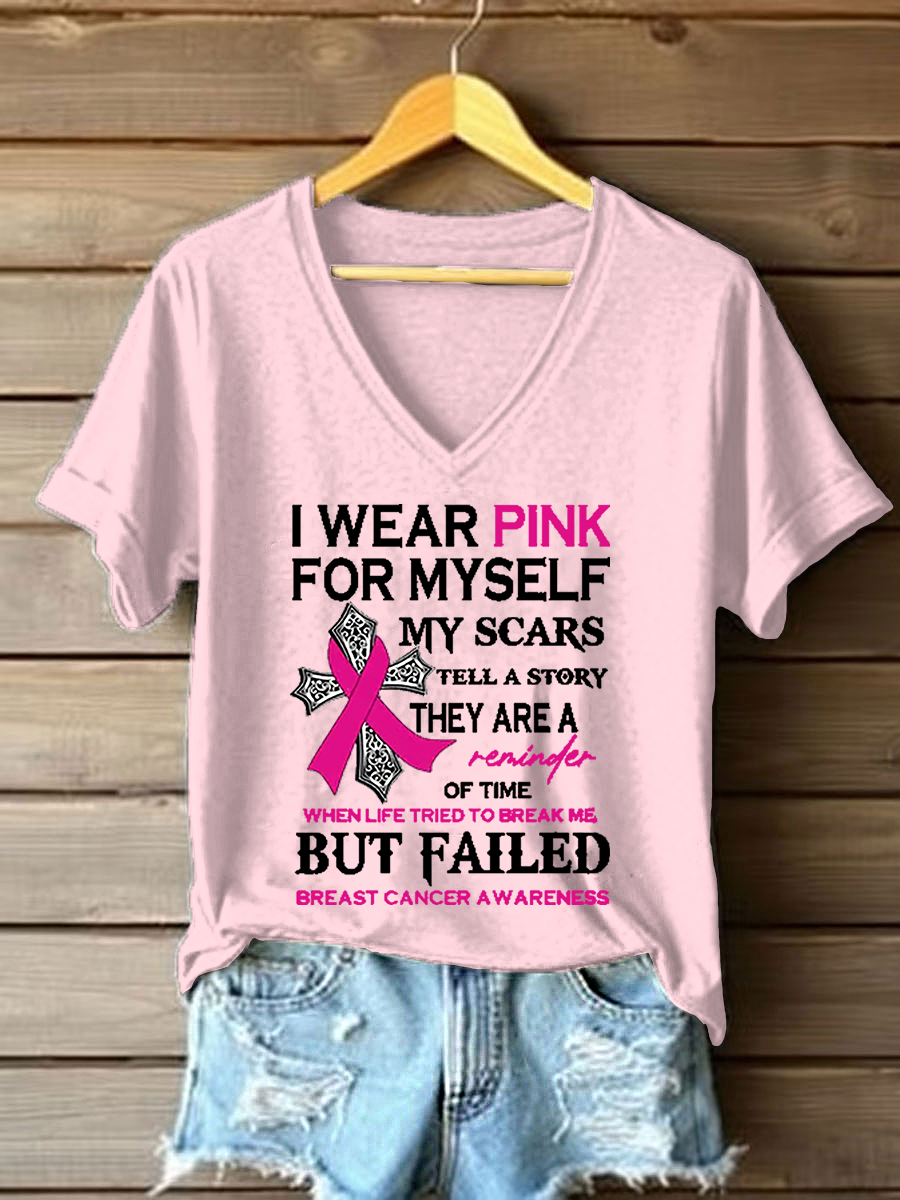 Women's Breast Cancer Awareness Pink Ribbon Print Casual T-Shirt