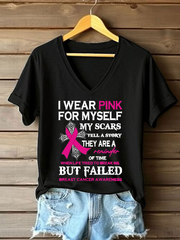 Women's Breast Cancer Awareness Pink Ribbon Print Casual T-Shirt