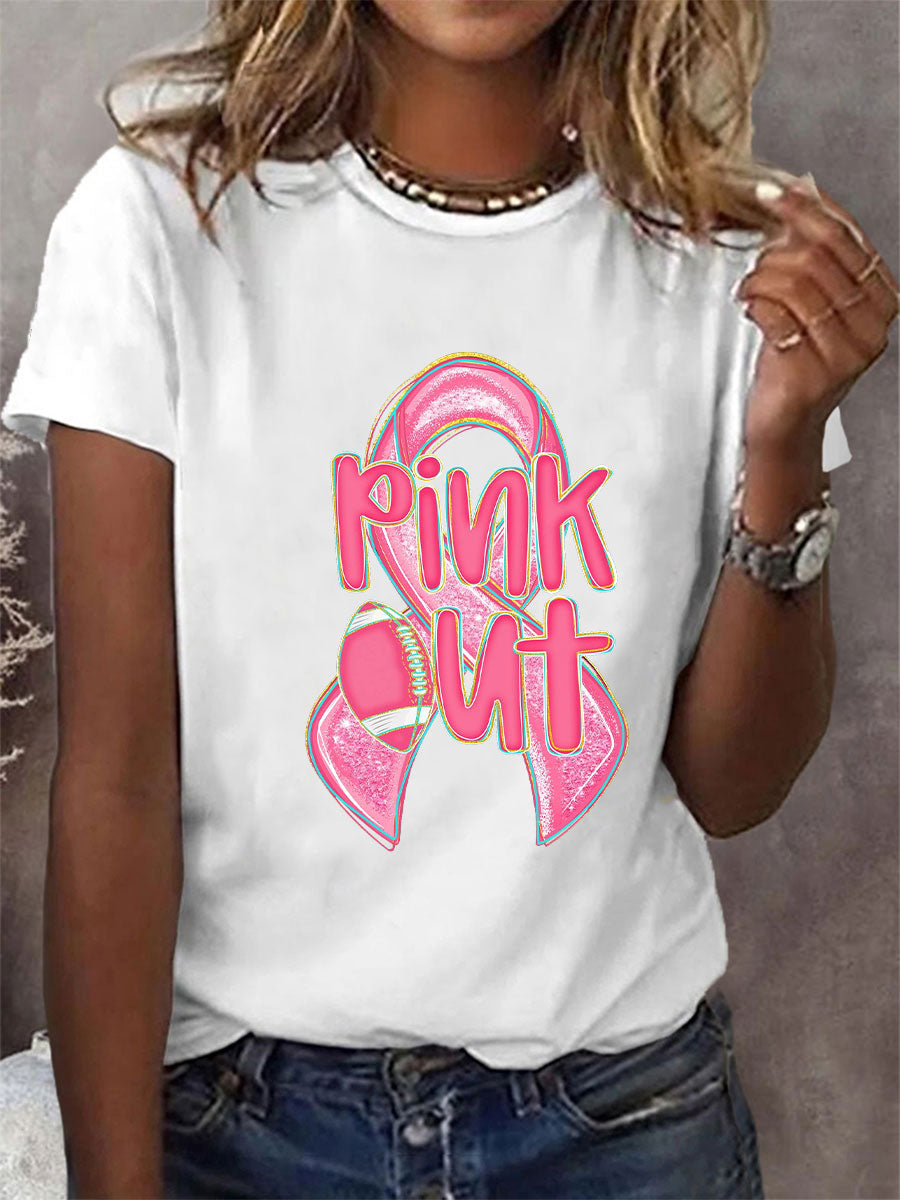 Women's Breast Cancer Awareness Pink Out Print T-Shirt