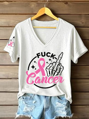 Women's Breast Cancer Awareness  Fuck Cancer Middle Fingers Short Sleeve T-Shirt