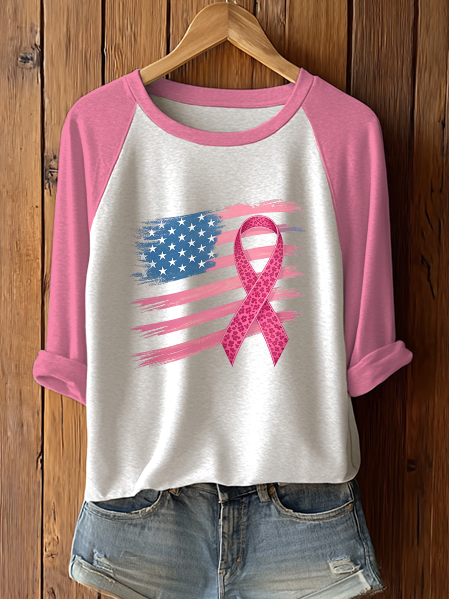 Women's Breast Cancer Awareness Pink Ribbon Print T-Shirt