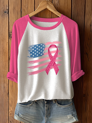 Women's Breast Cancer Awareness Pink Ribbon Print T-Shirt
