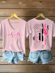 Women's Breast Cancer Awareness Pink Ribbon Print T-Shirt