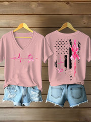 Women's Breast Cancer Awareness Pink Ribbon Print T-Shirt