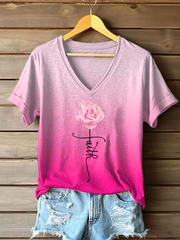 Women's Faith Pink Floral Print T-Shirt