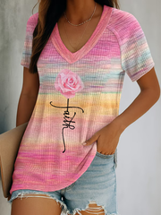 Women's Faith Pink Floral Print T-Shirt