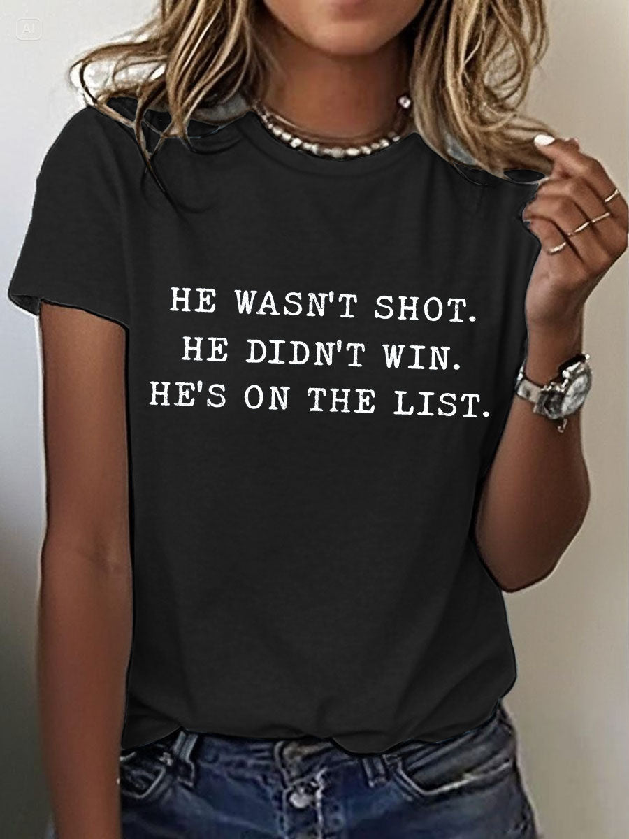 Women's 8647 FDT He's On The List Epstein Printed T-Shirt