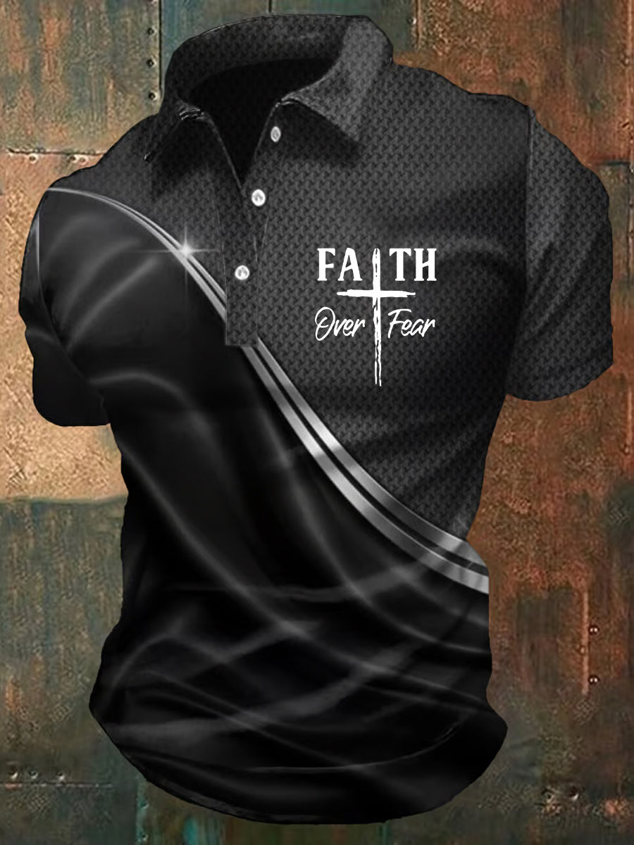 Men's Fear Over Fear Cross Printed Casual Short Sleeve Top