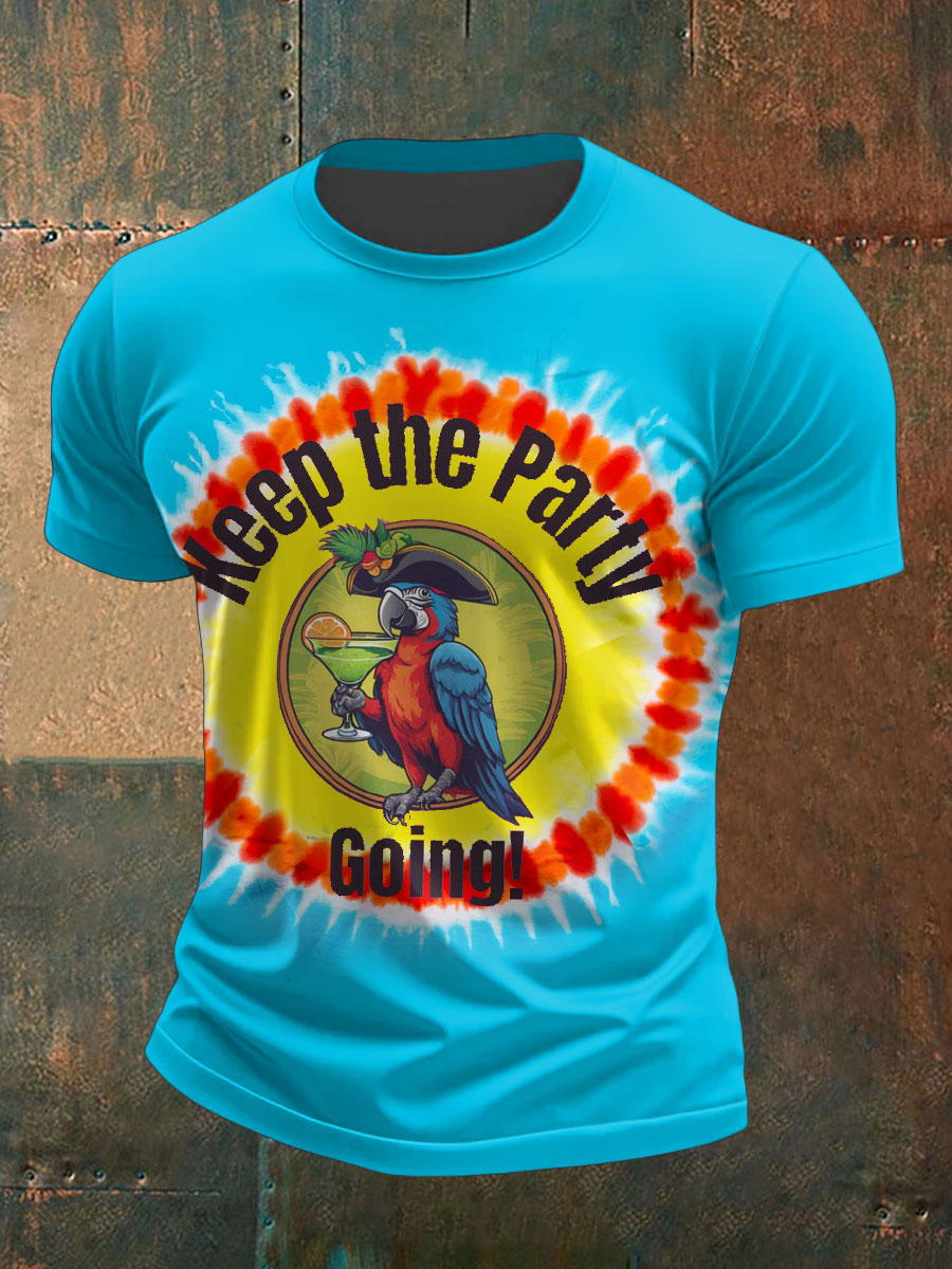 Men's Muscic Lover Parrot Keep The Party Going Printed T-shirt