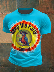 Men's Muscic Lover Parrot Keep The Party Going Printed T-shirt