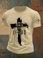 Men's There is Power in The Name of Jesus Cross Short Sleeve Tee
