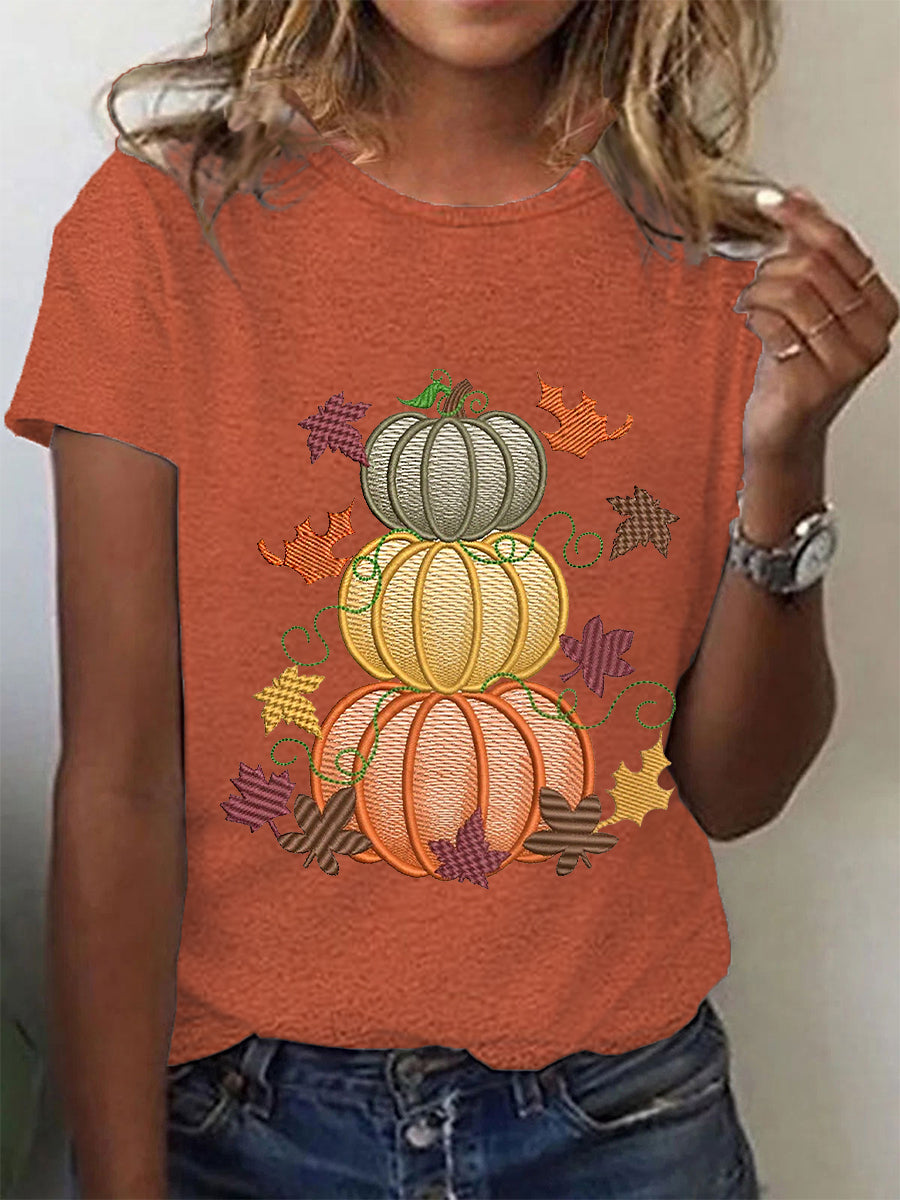 Women's Thanksgiving Autumn Pumpkins Short Sleeve T-Shirt