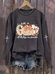Women's With GOD All Things Are Possible Printed Casual Sweatshirt