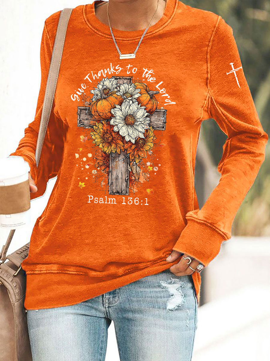 Women's Give Thanks To The Lord Printed Casual Sweatshirt