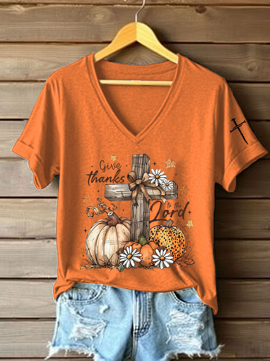 Women's Give Thanks To The Lord Printed Casual T-Shirt