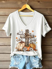 Women's Give Thanks To The Lord Printed Casual T-Shirt
