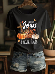 Women's Fall For Jesus, He Never Leaves Cross Short Sleeve T-Shirt