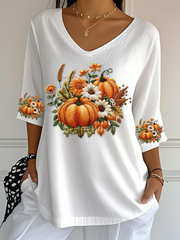 Women's Autumn Pumpkin Print Casual T-Shirt