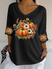 Women's Autumn Pumpkin Print Casual T-Shirt
