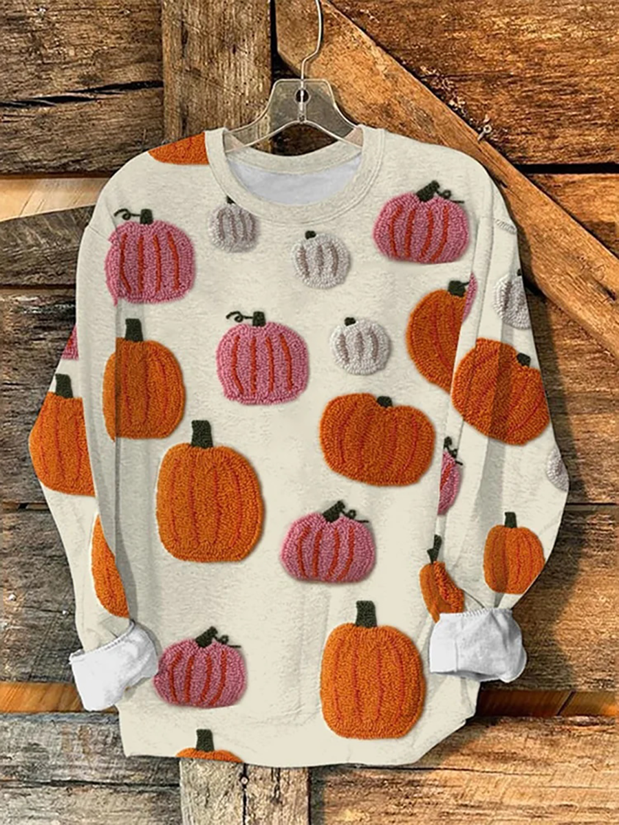 Women's Fall Pumpkin Print Casual Sweatshirt