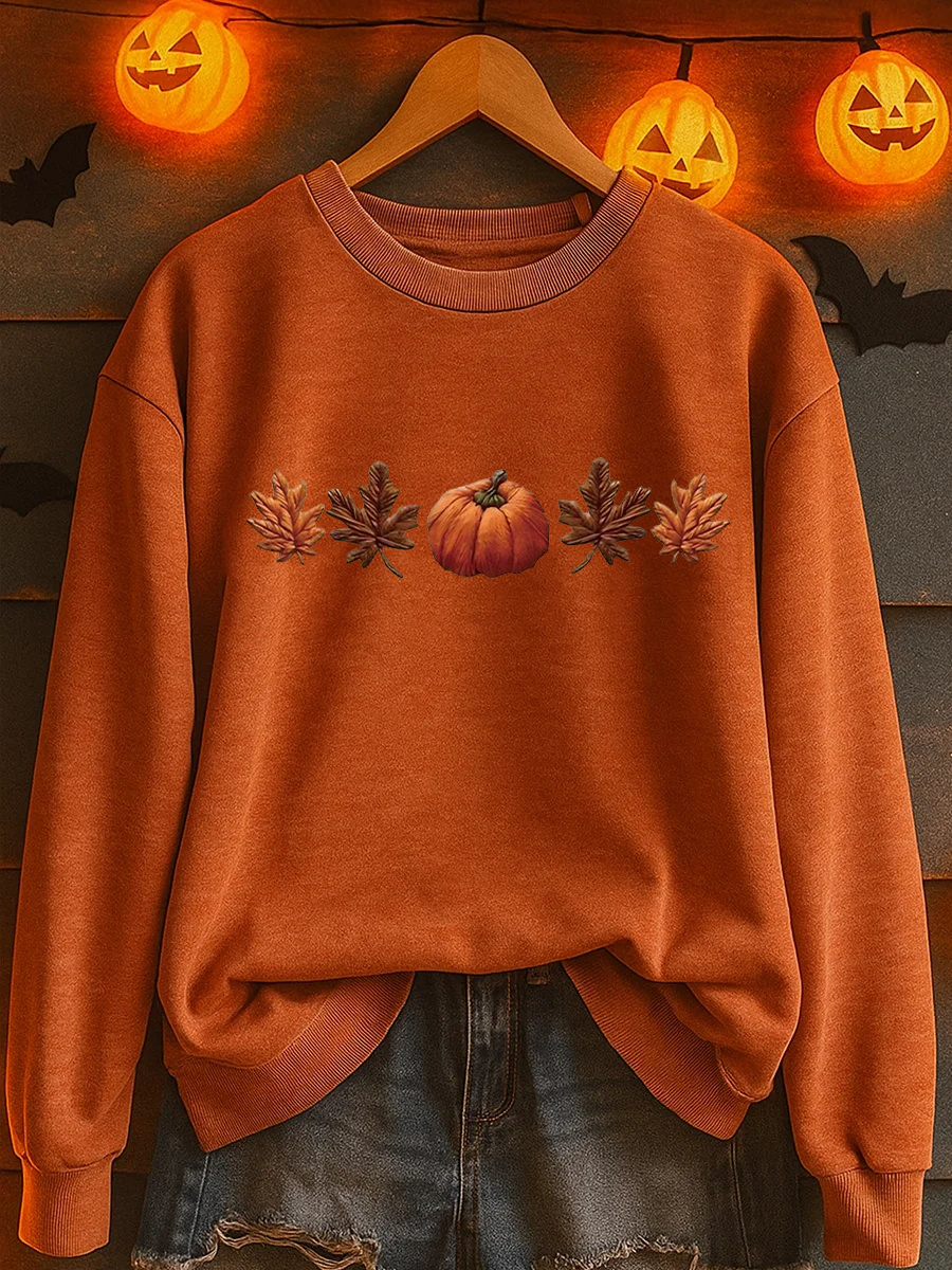 Women's Fall Pumpkin Print Casual Sweatshirt