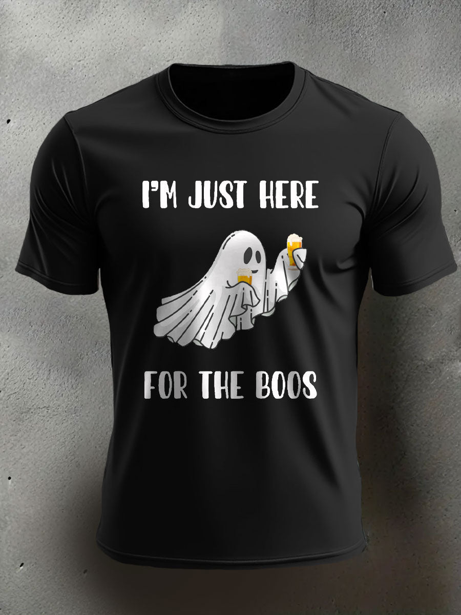 Men's Funny Halloween Horror Just Here For The Boos Printed T-shirt