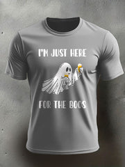Men's Funny Halloween Horror Just Here For The Boos Printed T-shirt
